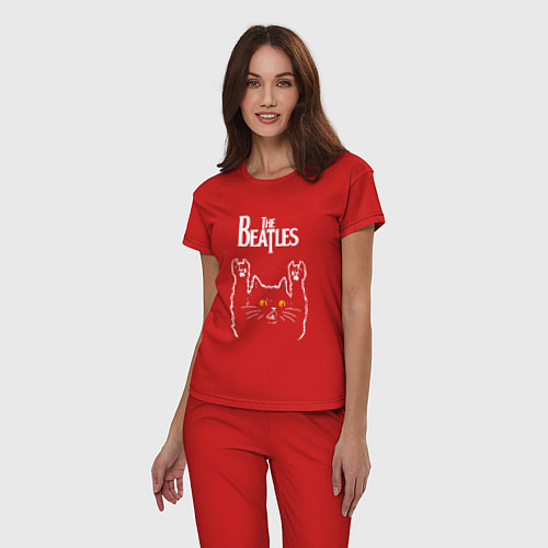 Женская пижама The Beatles rock cat / Красный – фото 3