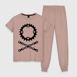 Пижама хлопковая женская Велосипедная цепь и звездочка, цвет: пыльно-розовый