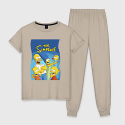 Пижама хлопковая женская Семейка Симпсонов - Гомер, Мардж и их отпрыски, цвет: миндальный
