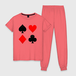 Пижама хлопковая женская Четыре масти игральных карт, цвет: коралловый