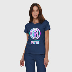 Пижама хлопковая женская Inter FC в стиле glitch, цвет: тёмно-синий — фото 2