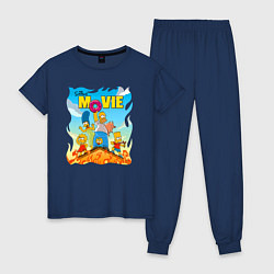 Пижама хлопковая женская The Simpsons movie - семейка прячется от пожара на, цвет: тёмно-синий
