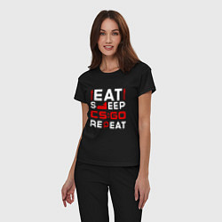 Пижама хлопковая женская Надпись eat sleep Counter Strike repeat, цвет: черный — фото 2
