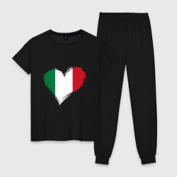 Пижама хлопковая женская Сердце - Италия, цвет: черный