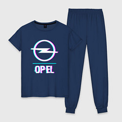 Пижама хлопковая женская Значок Opel в стиле glitch, цвет: тёмно-синий