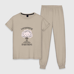 Пижама хлопковая женская I Overthink Everything, цвет: миндальный