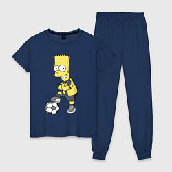 Пижама хлопковая женская Барт Симпсон - крутой футбольный форвард, цвет: тёмно-синий
