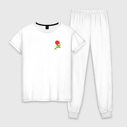 Пижама хлопковая женская Красная рисованная роза, цвет: белый