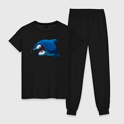 Пижама хлопковая женская Огромная акула и два аквалангиста, цвет: черный
