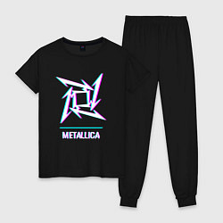 Пижама хлопковая женская Metallica glitch rock, цвет: черный