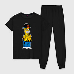 Пижама хлопковая женская Гомер Симпсон - жизнь головореза - татуха, цвет: черный