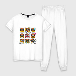 Пижама хлопковая женская Значки на Грифф Пины Бравл Старс Griff, цвет: белый