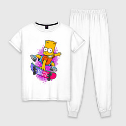 Пижама хлопковая женская Барт Симпсон на скейтборде - Eat my shorts!, цвет: белый