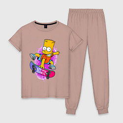 Пижама хлопковая женская Барт Симпсон на скейтборде - Eat my shorts!, цвет: пыльно-розовый