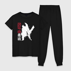 Пижама хлопковая женская Jiu-jitsu splashes logo, цвет: черный
