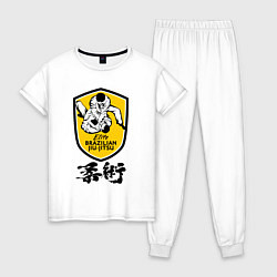 Пижама хлопковая женская Brazilian splashes Jiu jitsu Elite logo, цвет: белый