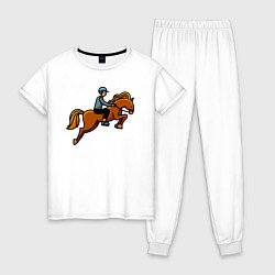Пижама хлопковая женская Наездник на лошади, цвет: белый