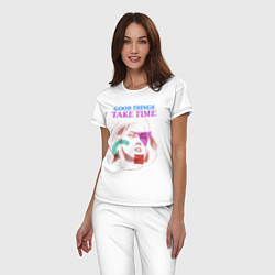 Пижама хлопковая женская Good things take time - graphic, цвет: белый — фото 2