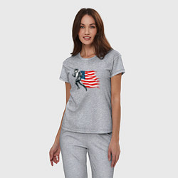 Пижама хлопковая женская Американский футбол с флагом США, цвет: меланж — фото 2