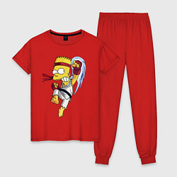 Пижама хлопковая женская Боец Барт Симпсон - чёрный пояс, цвет: красный