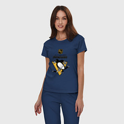 Пижама хлопковая женская Питтсбург Пингвинз НХЛ логотип, цвет: тёмно-синий — фото 2