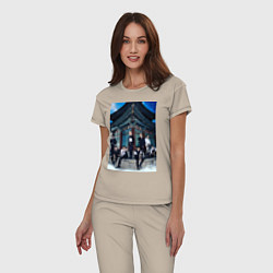 Пижама хлопковая женская Stray Kids Thunderous, цвет: миндальный — фото 2