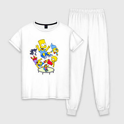 Пижама хлопковая женская Персонажи из мультфильма Симпсоны прыгают на батут, цвет: белый