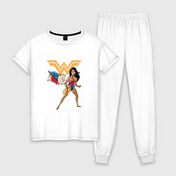 Пижама хлопковая женская Свинка и Чудо-Женщина DC Лига Суперпитомцы, цвет: белый