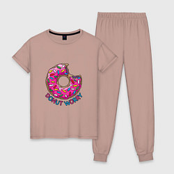 Пижама хлопковая женская Donut - Worry, цвет: пыльно-розовый