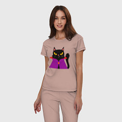 Пижама хлопковая женская Чёрный котик-волшебник, цвет: пыльно-розовый — фото 2