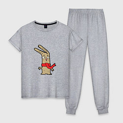 Пижама хлопковая женская Кролик в шарфике, цвет: меланж