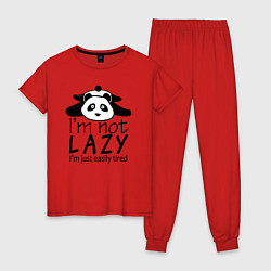 Пижама хлопковая женская Я не ленивый я просто быстро устаю - панда, цвет: красный