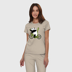 Пижама хлопковая женская Панда на велосипеде с бамбуком, цвет: миндальный — фото 2
