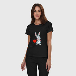 Пижама хлопковая женская Влюблённый кролик, цвет: черный — фото 2