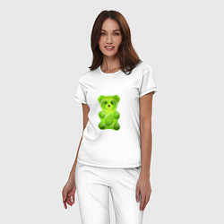Пижама хлопковая женская Желейный медведь зеленый, цвет: белый — фото 2