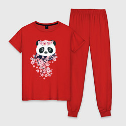 Пижама хлопковая женская Панда в сакуре, цвет: красный