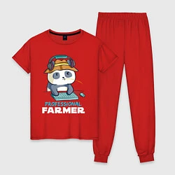 Пижама хлопковая женская Professional Farmer - панда геймер, цвет: красный
