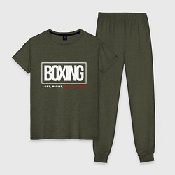 Пижама хлопковая женская Boxing good night, цвет: меланж-хаки