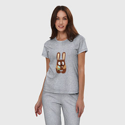 Пижама хлопковая женская Кролик с цветочком, цвет: меланж — фото 2