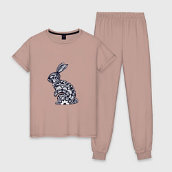 Пижама хлопковая женская Black-White Rabbit, цвет: пыльно-розовый