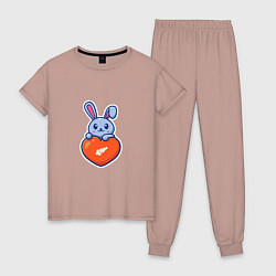 Пижама хлопковая женская Кролик и сердечко, цвет: пыльно-розовый