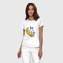 Пижама хлопковая женская Кролик на луне, цвет: белый — фото 2