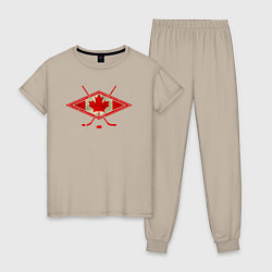 Пижама хлопковая женская Флаг Канады хоккей, цвет: миндальный