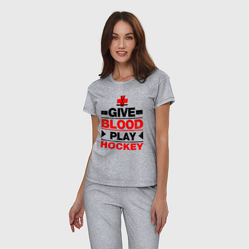 Женская пижама Дайте крови - игра в хоккей / Меланж – фото 3