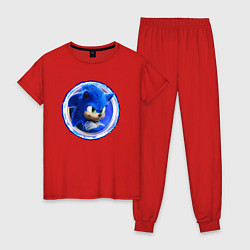 Пижама хлопковая женская Суперский ежик Соник, цвет: красный