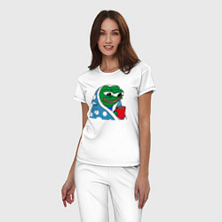 Пижама хлопковая женская Frog Pepe мем, цвет: белый — фото 2