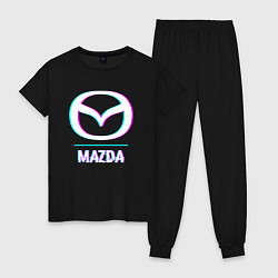 Пижама хлопковая женская Значок Mazda в стиле glitch, цвет: черный