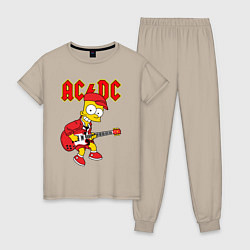 Пижама хлопковая женская AC DC Барт Симпсон, цвет: миндальный