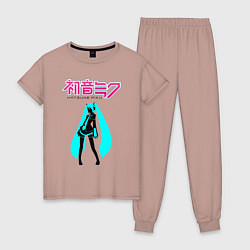 Пижама хлопковая женская Вокалоид Хацуне Мику, цвет: пыльно-розовый