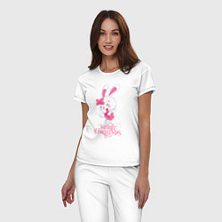 Пижама хлопковая женская Cute bunny, merry Christmas, цвет: белый — фото 2